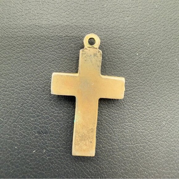 Vintage Blue Enamel Handpainted Floral Cross - Picture 10 of 14